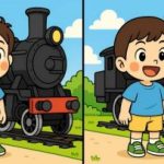 Тест за интелигентност: намерете 3 разлики в снимка на момче до парен влак за 29 s Тест за интелигентност: намерете 3 разлики в снимка на момче